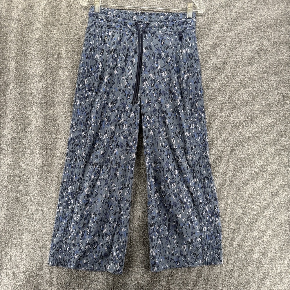 Athleta Pants Womens 2 Blue Print Pull On Wide Leg Crop Trousers Business Casual